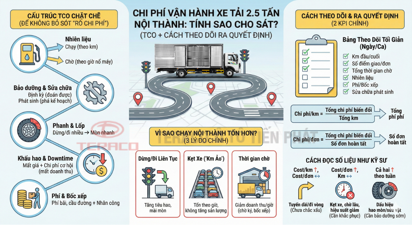 Chi phí vận hành xe tải 2.5 tấn khi chạy nội thành