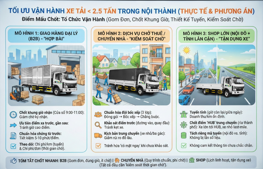 Gợi ý phương án vận hành xe tải dưới 2 tấn 5