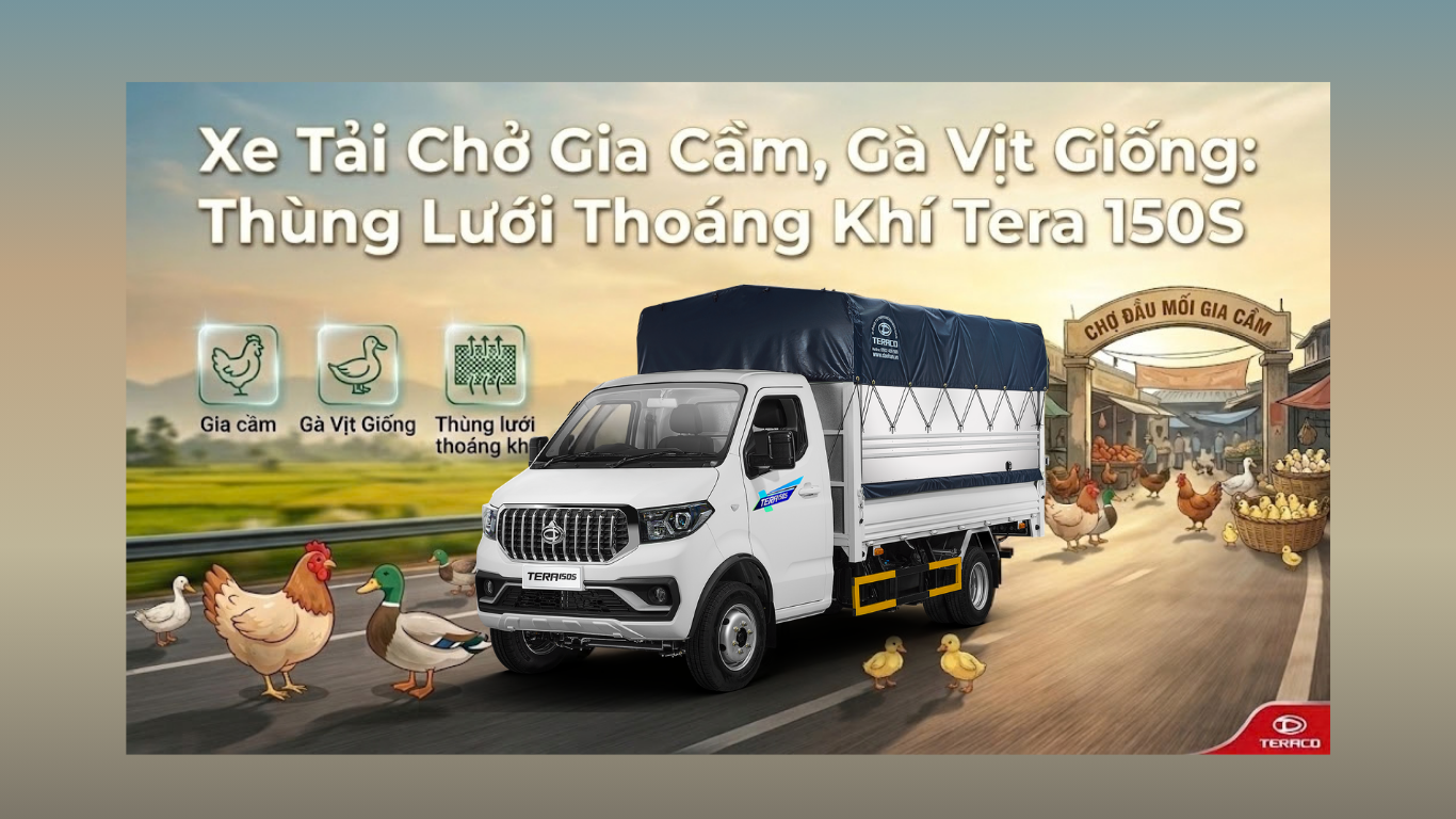 XE TẢI CHỞ GIA CẦM, GÀ VỊT GIỐNG: MẪU THÙNG LƯỚI THOÁNG KHÍ TRÊN NỀN XE TERA 150S – GIẢI PHÁP CHỐNG SỐC NHIỆT, BẢO TOÀN DÒNG VỐN NÔNG NGHIỆP